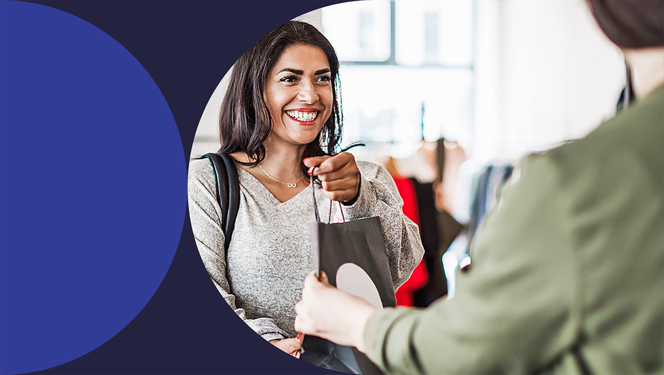 women smiling with shopping bag