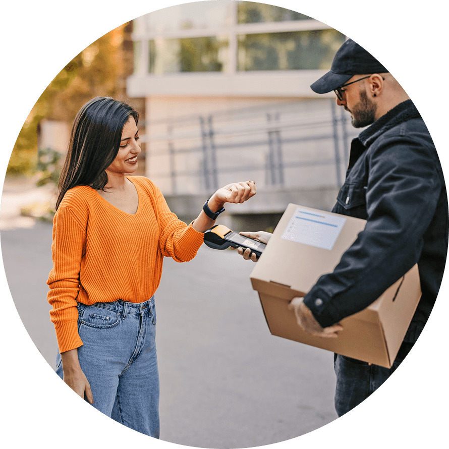 delivery man accepting watch payment